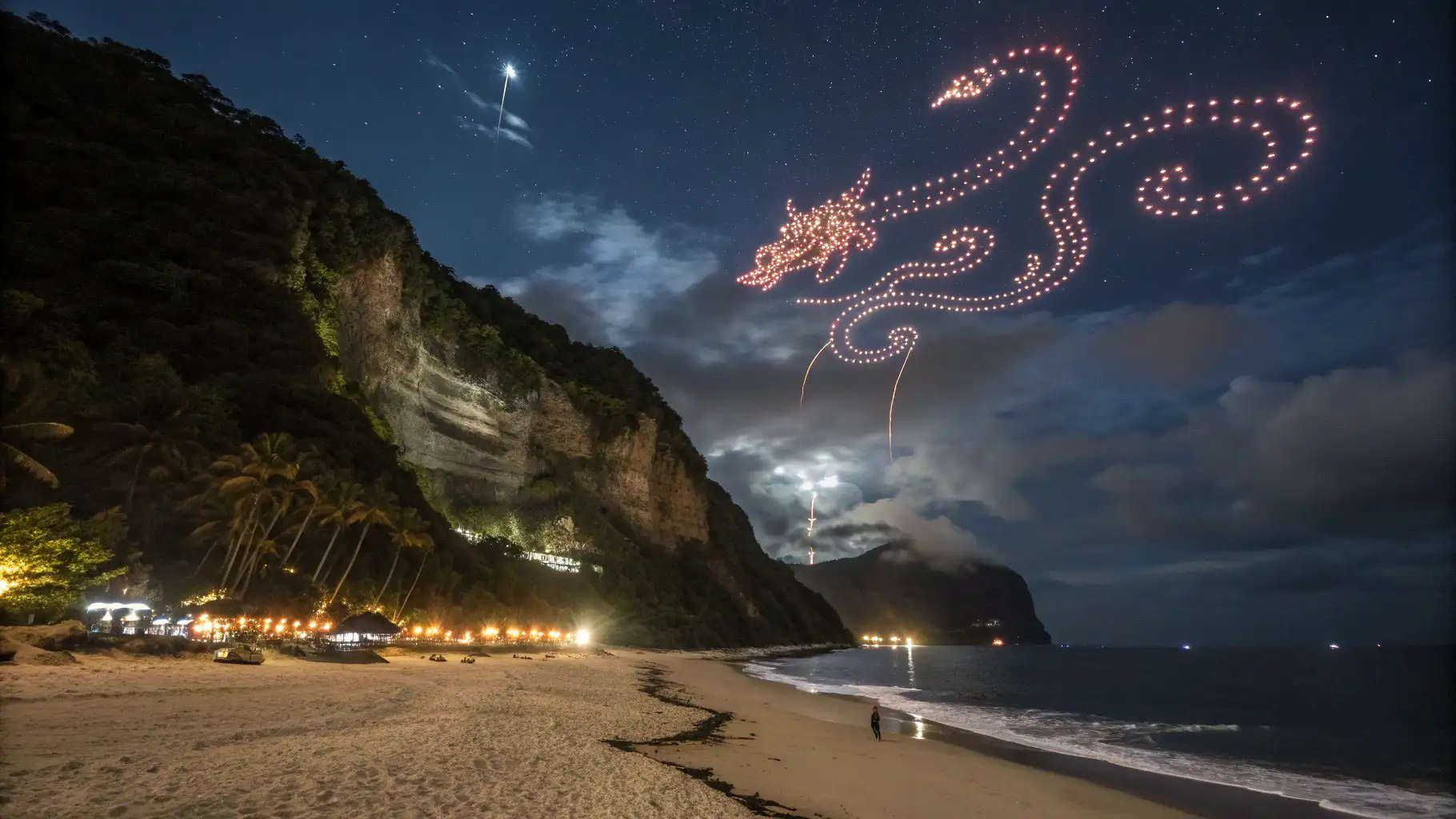 Pertunjukan Drone Dragon Bali dengan suasana magis